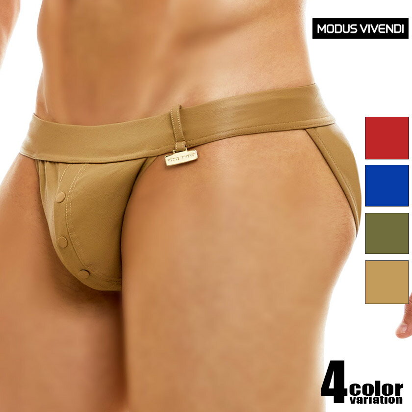 ModusVivendi/モダス ビベンディ Leather Legacy Tanga Brief フェイクレザー ボタン式 前開き フルバック ハイカットレッグ メンズビキニ ビキニブリーフ 男性下着　メンズ　パンツ　セクシー