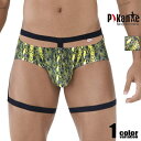 Pikante/ピカンテ Neon Briefs ガーターベルト付き 立体縫製 総柄 フルバック ビキニブリーフ 男性下着 メンズ パンツ セクシー
