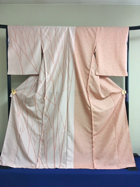 249-紋御召半身取訪問着ー葉と木立 送料無料 新品未仕立て