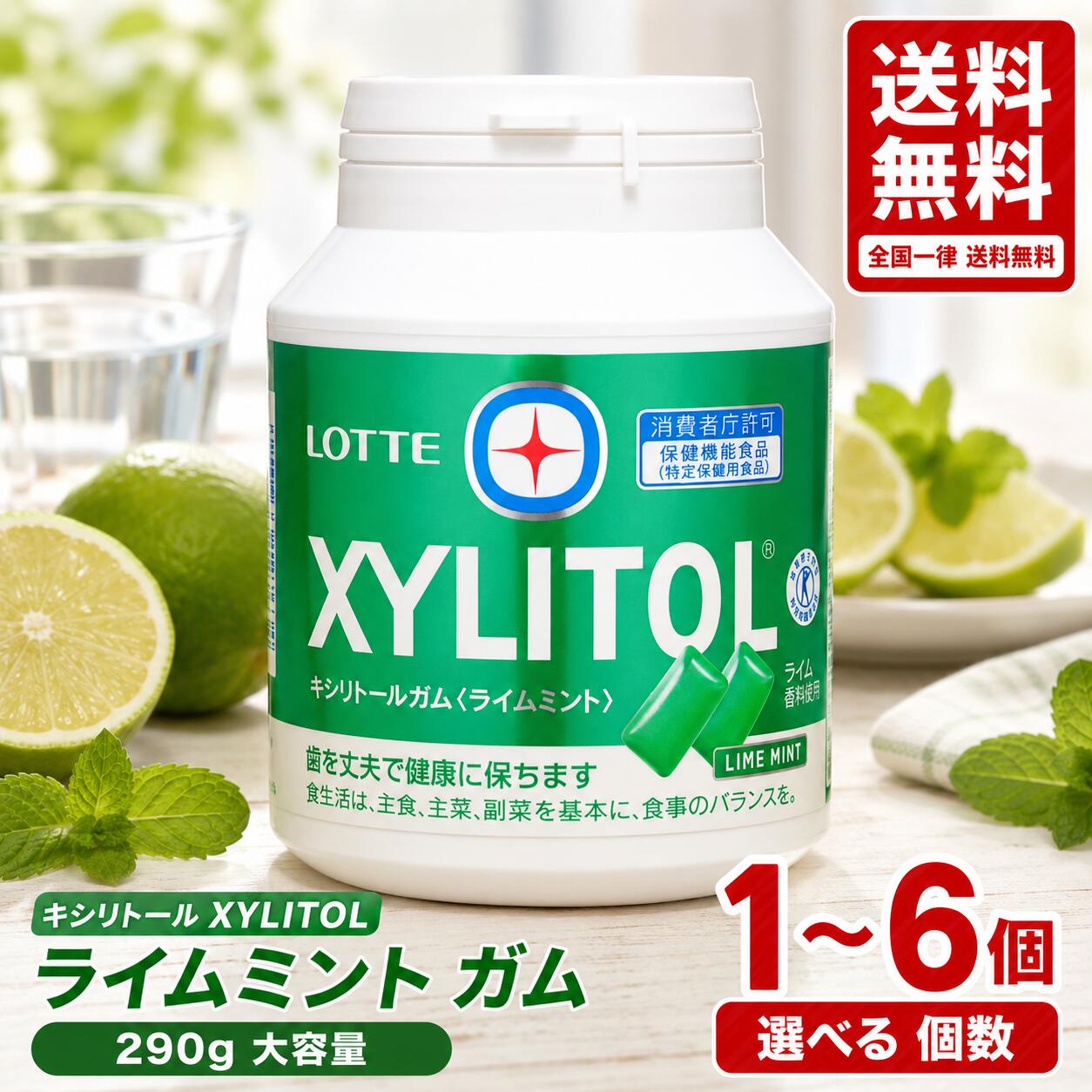 ロッテ キシリトールガム ライムミント メガボトル 290g 選べる 2～6個 大容量 XYLITOL 特定保健用食品 トクホ ボトルガム まとめ買い
