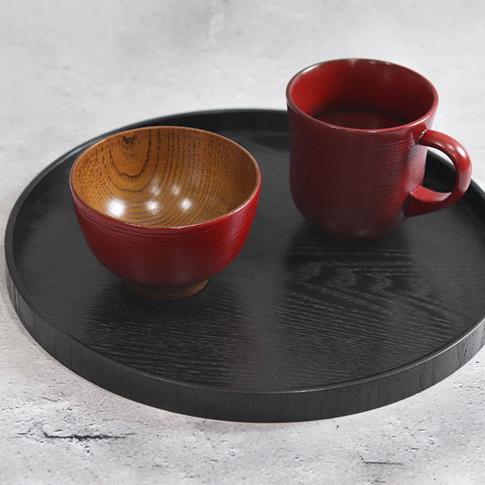 木製 お盆 トレー 黒 丸盆 約30cm 木 盆 トレイ 丸 業務用 家庭用 和 和食器 来客用 おしゃれ かわいい 北欧 和風 トレイ 木のトレー 膳 盆 会席膳 ランチョンマット キッチン 和風 洋風