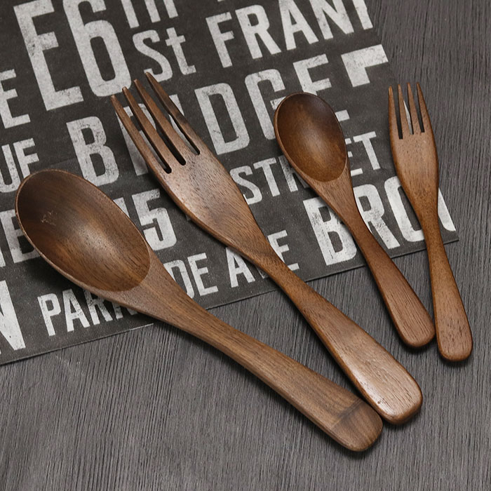 Cuchara y tenedor de madera de nogal. Juego de prueba de cubiertos de nogal. Estilo nórdico. Multiusos. Para casa, cafetería o estilo cafetería. Estilo occidental y japonés. Vajilla japonesa. Artículos de cocina. Madera natural. Para niños. Sencillo. 20key — vista 2