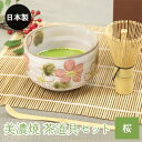美濃焼 茶道具セット 桜 3点セット 茶筅 百本立 抹茶椀 茶杓 竹 陶器 日本製 箱入り おしゃれ かわいい ギフト プレゼント 贈り物 抹茶 茶器 茶道具 茶道 お茶会 器 和 食器 女性
