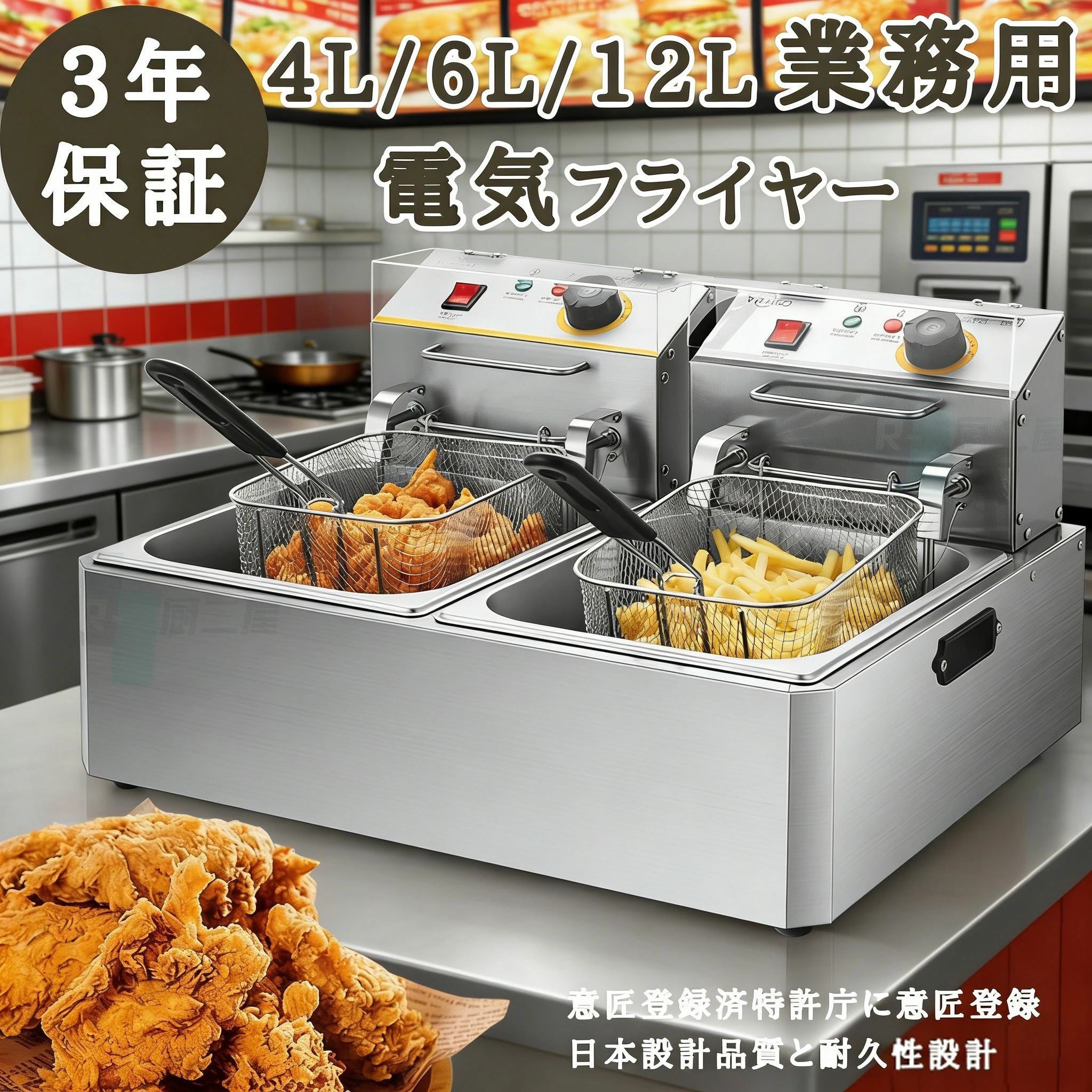 60℃-200℃温度調節 エビフライ ープフライヤー ダブルオイルシリンダー 二槽式 PSE...