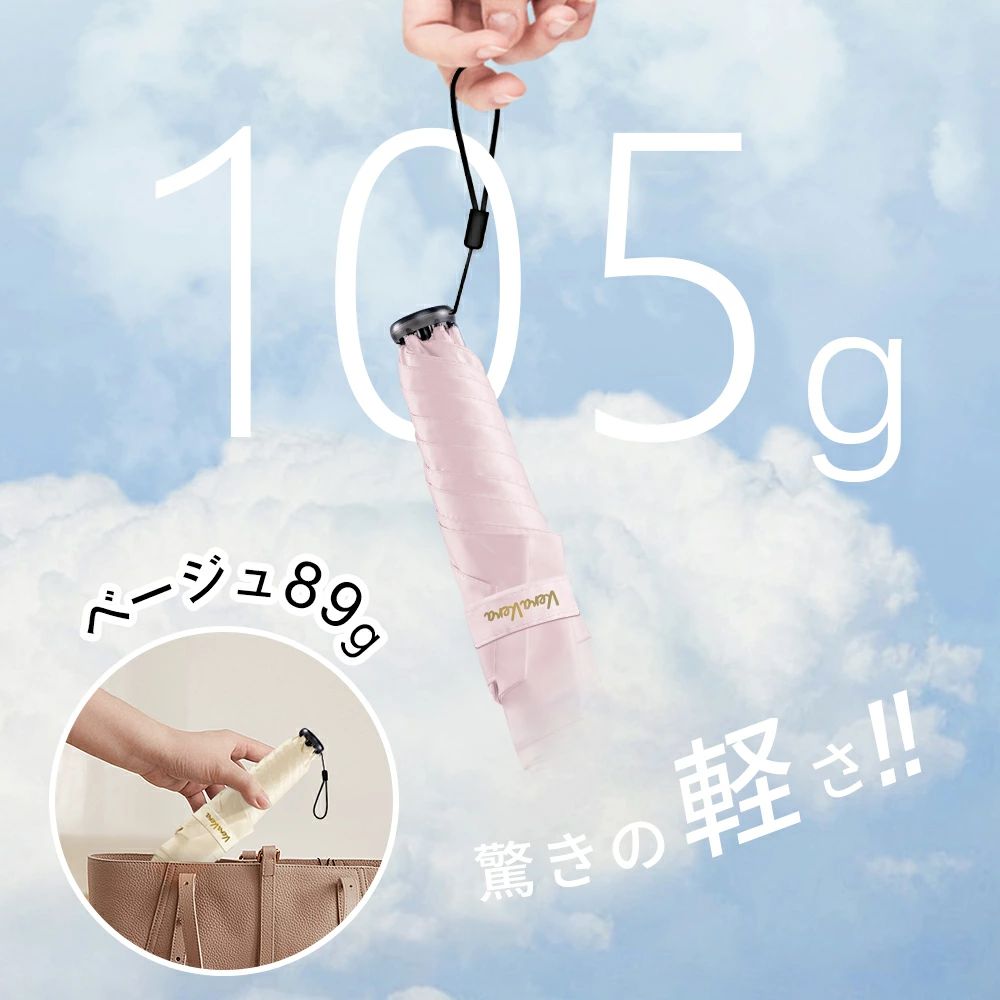 商品名日傘製品仕様生地：ポリエステル取手：ABS傘骨：カーボンファイバー、スチール、アルミ合金直径：85cm全長：49.5cmカラー＆重量：ホワイト・ピンク　105g±3gベージュ　89g±2gオススメ★超軽量＆コンパクト折りたたんだ厚さはわずか3cm、長さは22cmで、スマホとほぼ同じサイズです。重さは約105gで、卵1個に相当の重量です！収納袋付きで、バッグにすっきりと入って携帯しやすいし普段全く存在感がないので、旅先はもちろん普段使いにもおすすめです。★UVカット＆紫外線対策高密度のナイロン生地を厳選し、日焼け止めのビニールコーティングに加え、遮光・遮熱効果を2倍近く高め、夏の直射日光から守ってくれます。真夏の炎天下でも、日陰の涼しさを感じさせてくれますので、夏の外出の必需品として大活躍です！ ★晴雨兼用＆耐風撥水一本で日傘、雨傘として使えるので、バッグに1つ入れておけば急な雨でも、強い日差しにもばっちり対応できます。そして、耐風骨と優れた防水機能なので雨の日にもバッチリです。雨の後は、水滴を簡単に振り落とすだけで、すぐに乾かします★細部にこだわる＆耐久性抜群角部分に丸みをつけた安全デザイン、滑りにくいハンドルと、アルミニウム合金の傘の骨で、共に軽くて丈夫な折りたたみ傘を実現させます。関連キーワード日傘 ギフト 贈り物 贈答品 記念品 お中元 お歳暮 お年賀 お誕生日 バースデープレゼント 女友達 母 お祝い お返し 結婚内祝い 母の日 ホワイトデー 暑中見舞い クリスマス 敬老の日 成人祝い 就職祝い 結婚記念日 お礼 景品 美容 光線敏感肌 日傘 長傘 折傘 2段折りたたみ傘 3段折りたたみ傘 遮熱 全遮光100% 晴雨兼用 UVカット 軽量 涼しい パラソル ケア 日焼け防止 遮蔽 遮熱 完全遮光100% UVカット 軽量 涼しい 紫外線対策 1級遮光傘 UVカット UV遮蔽率99.9%以上 遮光率100% 完全遮光 超撥水 折りたたみ傘 折り畳み 晴雨兼用 日傘 雨傘 レディース UVカット 日傘 新作日傘 人気/晴雨兼用傘 グラスファイバー ネイルガードプレゼント ギフト 父の日 ギフト 贈り物 贈答品 記念品 お中元 お歳暮 お年賀 お誕生日 バースデープレゼント 女友達 母 お祝い お返し 結婚内祝い 母の日 ホワイトデー 暑中見舞い クリスマス 敬老の日 成人祝い 就職祝い 結婚記念日 お礼 景品 美容 光線 敏感肌 日傘 長傘 折傘 2段折りたたみ傘 3段折りたたみ傘 遮熱 完全遮光100% 晴雨兼用 UVカット 軽量 涼しい パラソル ケア 日焼け防止 遮蔽 遮熱 完全遮光100% UVカット UVケア 軽量 涼しい 紫外線対策 1級遮光 送料無料 2025大量注文承ります！大量のご注文も対応可能です。メーカー希望小売価格はメーカー商品タグに基づいて掲載しています6月3日20:00~6月11日01:59