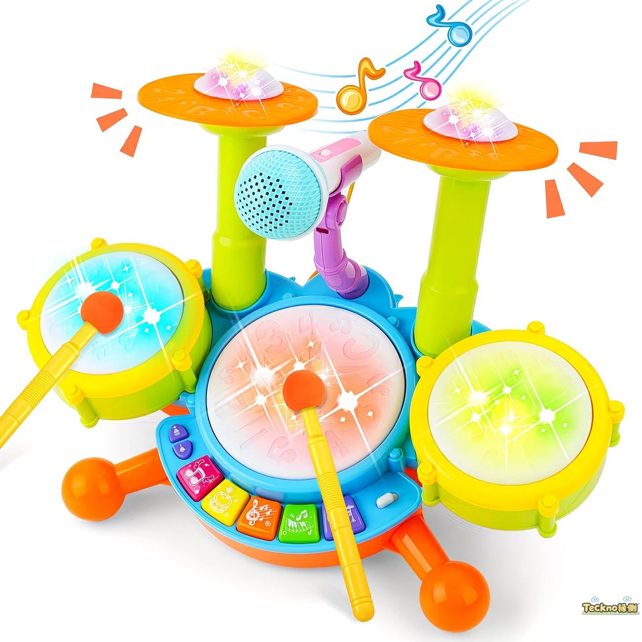 メーカー希望小売価格はメーカーサイトに基づいて掲載しています3歳以上 子ども用電子リズムドラムおもちゃ｜LEDライト＋マイク付き｜8種音源＆打撃反応｜PSE+ST認証済｜1歳誕生日・入園祝いに人気 叩くたびに光と音が踊る。小さな手でリズムを生み出し、自信と喜びを育む音あそびタイム。 5