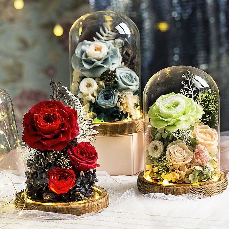 ドライフラワー ガラスドーム プレゼント 花 バラ ギフト ケース ギフトボックス ぶりざーどフラワー 薔薇 アレンジ 枯れない花 ラッピング済み メッセージカード 永遠の花 結婚記念日 プレゼント 妻へ 還暦祝い 女性 男性 大切の人へ
