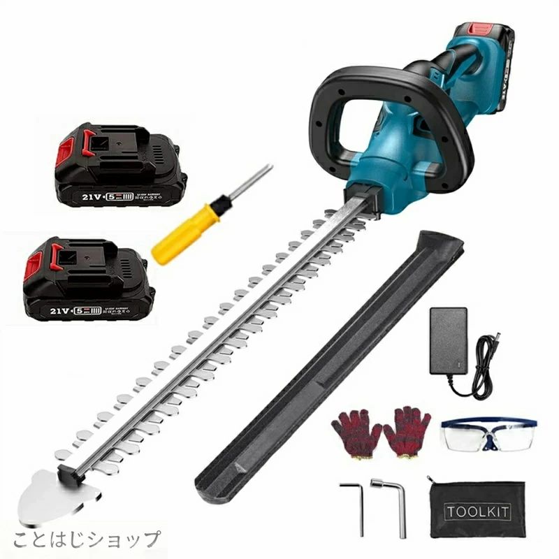 商品情報 【大容量バッテリー付き& 18Vバッテリー対応】 大容量リチウムイオンバッテリー付きなので、十分に作業できます。18VバッテリーBL1820b BL1830 BL1840 BL1850などに対応できます。電源コードを接続せずに充電して使用できるため、使用場所を選らず、いつでもどこでも使いたい時に使えます。 【軽量&コードレス】 ヘッジトリマーは人間工学に基づく設計されており、手首の曲がりを防ぎ、最適なグリップと角度を採用されます。本体のみ約3KGで、長時間の使用でも疲れにくく、女性や初心者でも簡単に庭木の剪定ができます。コードレスで、持ち運びやすく、電源コードを接続せずに充電して使用できます。 【ハイパワー&高硬度両刃駆動】 強力なモーターと切れ味良いダブルブレードが搭載し、回転数が約1600回/分の強い力を発揮します。最大切断径18mmで、直径18mm の枝を切ることができます。SK5高炭素鋼から鍛造される刃は硬くて錆びにくい。刈込幅510mmの両刃駆動の設計で、作業効率を大幅に向上させることができます。 【安全ロックボタン＆低騒音】 円型ロックボタンが付きなので、ヘッジトリマーを開始する前に2つのスイッチを同時に押す必要があるため、誤操作を防止できます。低騒音、低振動の設計で、家族や近所に騒音の迷惑かけません。他のモデルよりも静かになります。 【広範囲をやにわに刈れる】 刈り込み幅510mmのロングブレードです。植木や生垣の剪定をする、また下草を刈ると、高い所から低い所まで用途は様々。刃をゆっくり移動させるだけで、生垣の上面・側面などの広範囲を一気に刈れるので、均一で美しく仕上がり、時間の節約もできます。 商品仕様 メーカー型番 meytlsy 代表カラー ブルー