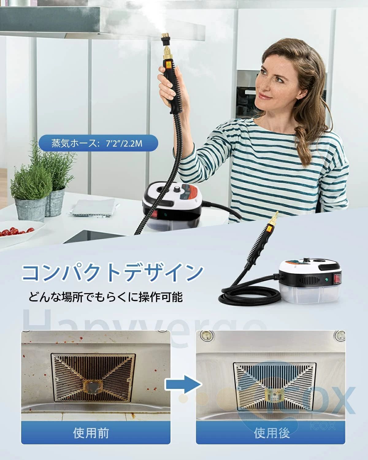 蒸気洗浄機 高温 高圧 2500W 110V 6段階調整 105℃ 消毒 除菌 ダニ駆除 高圧洗浄器 高温掃除機 大容量 スチームクリーナー 高温スチーム デオドラント 洗剤不要 お風呂 キッチン周り 強力洗浄油汚れ 手持ち 年末年始 掃除 karinkaku-10022496 馨琳閣 サンプル画像3