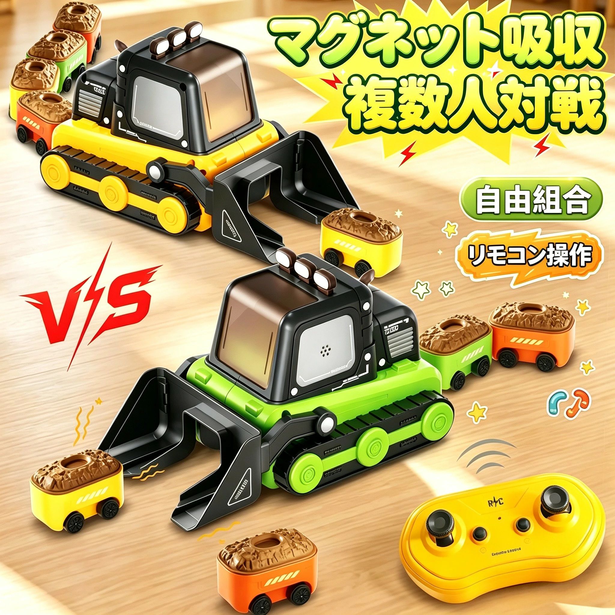 ショベルカー 磁石吸収 重機おもちゃ 連結可能 2 人対戦ゲーム 乗り物玩具 知育 STEM 3 歳 男の子 誕生日 クリスマスプレゼント