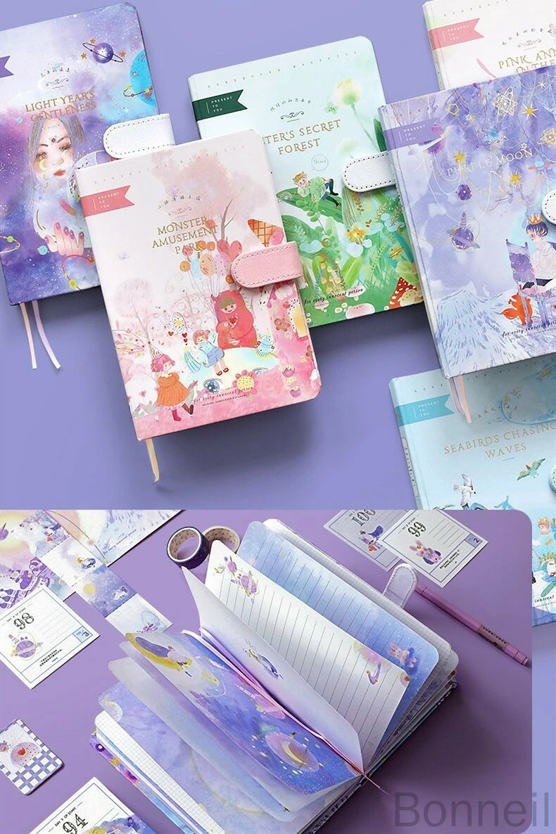 可愛い手帳 記録 メモ帳 日記帳 DIY手帳 文具セット ノートセット ステッカー付 女の子 小学生 子供 女の子 小学生 手帳素材 文房具 誕生日 プレゼント ピンク パープル 卒業記念品 人気の文具セットで使いやすい便利なデザイン karinkaku-10030310 馨琳閣 サンプル画像3