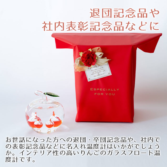 退団記念品 卒団記念品 社内表彰記念品 ノベルティ 記念品 時計 温度計 ガリレオ温度計 インテリア 名入れ 名前入り 名入れ温度計 かわいい リンゴガラスフロート 送料無料 [2]