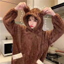 パジャマ 部屋着 動物 大きいサイズ ルームウェア 上下セット アニマル 可愛い 長袖 2点セット ズボン もこもこ 耳(4)