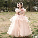 フォーマル 発表会 ロング丈ワンピーストレーン ワンピース プリンセスドレス ピアノ キッズ 女の子ドレス お誕生会 可愛い フラワーガール 半袖 子供服 結婚式 七五三 送料無料 ピンク チュールスカート ベビー 花柄 子供ドレス パーティドレス