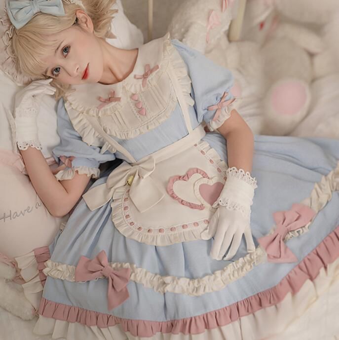 コスチューム ワンピース 撮影衣装 ワンピース 女性 可愛いリボン 可愛い メイド服 ロリータ服 プリンセス風ドレス お姫様 こすぷれ 文化祭 ロリータ コスプレ 学園祭 半袖