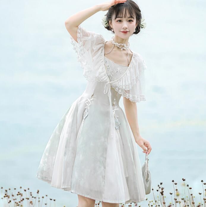 ステージ衣装 改良版漢服 ボレロ ハロウィン キャミソール 文化祭 グリーン 古風 漢風 ロリータドレス ロリータ服 膝丈 女性 コスチューム コスプレ衣装 イベント 学園祭 ドレス 撮影衣装