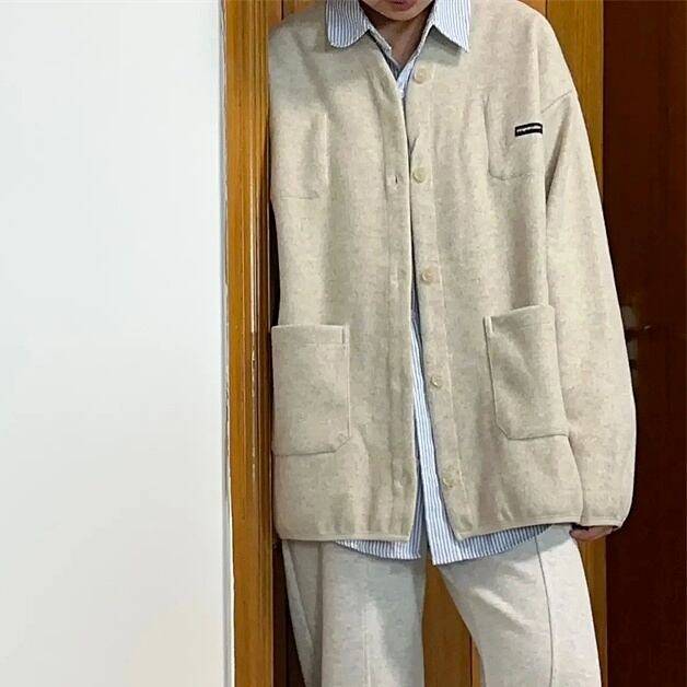 ママ 秋冬 ジャケット 袖あり レディース ガーリー お洒落 カーディガン ミディアム丈 ダブルポケ
