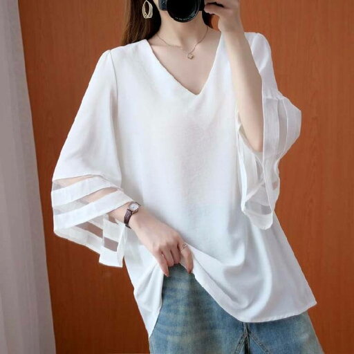 2color チュニック丈 無地 ス レディース フレア袖ブラウス ブラウス シアー 袖あり プルオーバー Tシャツ 透け感 ボーダー 2color チュニック丈 無地 ス レディース フレア袖ブラウス ブラウス シアー 袖あり プルオーバー Tシャツ 透け感 ボーダー