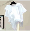 ス レディース デート 楽ちん 伸縮性 Tシャツ 学生 40代 30代 着回し 個性的 半袖 ラフ フリル モテ 10代 女子会 お出かけ おしゃれ 20代 存在感 ラウンドネック 休日 ママ 無地 アシンメトリー エレガント 普段使い 袖あり 送料無料 透け感 夏 こなれ感 ストレート