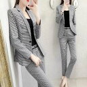 上下セット 長袖 大きいサイズ 通勤 秋 チェック柄 オフィス パンツ 春 レディース 20代 セットアップ リクルート フォーマル カジュアルスーツ セット ...