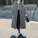 レディース アウター シンプル 大人 ブラック 秋 40代 カジュアル 春 可愛い 黒 ゆったり 30代 ロング丈 冬 千鳥格子 ロングコート フェミニン 50代 20代 ステンカラーコート コート エレガント 長袖 トラッド ジャケット