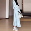 フェミニン 2点セット ミモレ丈 長袖 ボックスプリーツ エレガント 大人 30代 50代 冬 40代 パーカー 夏 おしゃれ カットソー 秋 カジュアル ブルー セットアップ レディース 青 可愛い カーディガン 春 20代 スカート リラックス