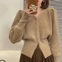 冬 カットソー ブラック ス レディース 30代 50代 秋 赤 レッド ショート丈 可愛い パフスリーブ 40代 フェミニン カーディガン ベージュ ニット セーター パープル 春 大人 20代 カジュアル 長袖 黒 エレガント パワーショルダー 羽織り
