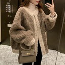 20代 コート エレガント ボア フェミニン レディース 配色 体型カバー 30代 大人 ジャケット ゆったり アウター 秋 ブラウン 40代 ノーカラー バイカラー 可愛い 50代 春 冬 シンプル カジュアル 羽織り ベージュ