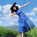 フェミニン ナチュラル ブルー Aライン ゆったり ワンピ 夏 ミモレ丈 エレガント 可愛い 30代 秋 上品 青 ワンピース 20代 シンプル 大人 カジュアル 40代 ドレス レディース 春 リゾート 50代 ドロスト ノースリーブ