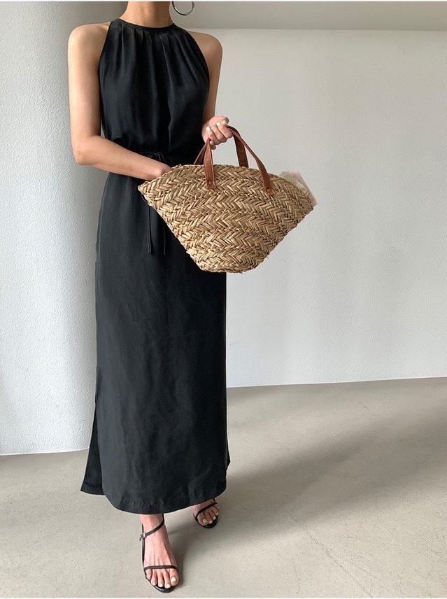 ロングワンピース ドレス 無地 アメスリ ワンピース アメリカンスリーブ タンク 夏 2way シンプル 2カラー 韓国 キャミソールワンピース アメスリサイドスリットワンピース マキシワンピース ノースリーブ オフショルダー