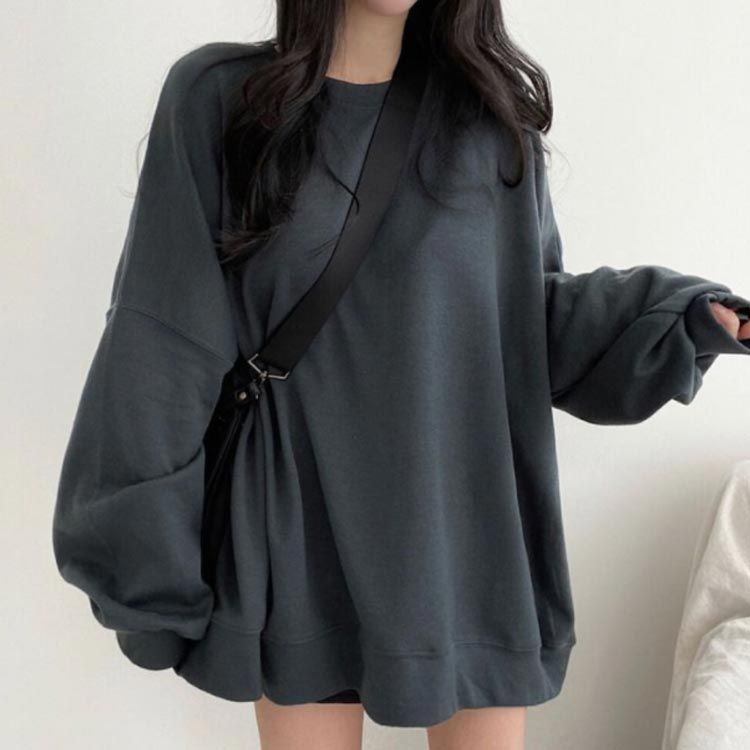 ゆったり 大きいサイズ 秋 韓国 Tシャツ 無地 体型カバービッグシルエット コットン オーバーサイズ レディース 春 長袖 プルオーバー おしゃれ 黒 スウェット ス グレー トレーナー 送料無料 丸首 クルーネック ブラック