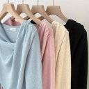 薄手 ス アシンメトリー レディース 抜け感 フェミニン ス 長袖 シャーリング 秋冬 ニットセーター イレギュラーネック ニットプルオーバー タック プルオーバー ニット ニットス Vネック
