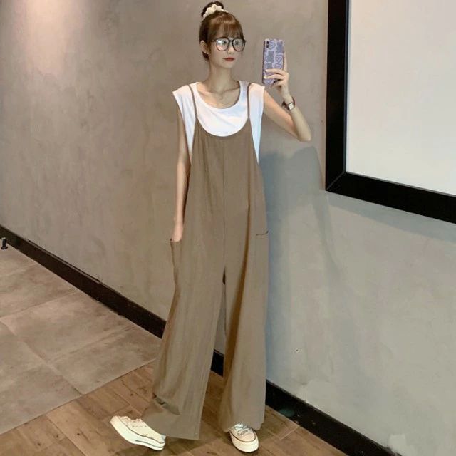 カジュアル オールインワン マタニティ ゆったり 重ね着 体型カバー ポケット付き ワイドパンツ お洒落 ビッグシルエッ ガウチョパンツ オーバーオール レディース オールシーズン マキシ丈 シンプル 無地 送料無料サロペット ロングパンツ ゆるシルエット(4)