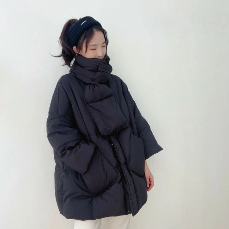 大人可愛い ノーカラー 上着 通勤 ダウン コート フェザー 通学 ダウンジャケット キルティング 襟なし 【2点】ダウンコート 上品 アウター 韓国ファッション レディース カジュアル 防寒 あったか マフラー付き 軽量 上着 冬