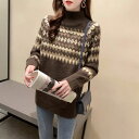 M タートルネック 秋服 ロング丈 ハイネック ゆったり 通勤 L 長袖 韓国風 通学 体型カバー ノルディック柄 ミドル丈 S アーガイル 重ね着 XL 送料...