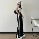 イージーパンツ レディース ジャージーパンツ ライン入り ワイドパンツ サイドラインパンツ ストレート ボトムス ロングパンツ 通気性 接触冷感 さらさら 涼し...
