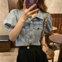 デニムジャケット レディース 半袖 Gジャン バルーン袖 パフスリーブ デニムシャツ 春夏 夏 秋 かわいい クロップド丈 羽織り 前開き フロントボタン サマージャケット ス 体型カバー 着痩せ カジュアル