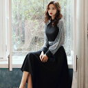 配色 切り替え キラキラ パーティードレス フレアワンピース ロングワンピース 可愛い 結婚式 お呼ばれ 披露会 演奏会 同窓会 成人式 謝恩会 S M L XL 2XL