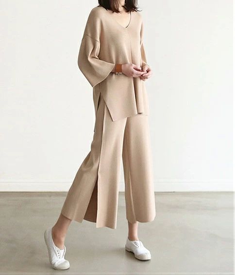 ガウチョパンツ L ビジネス おしゃれ ベージュ キレカジ パンツ XL セットアップ 爽やか M 春夏 ブラック 七分丈 パンツ オフィス Vネック カットソー 無地 上下セット 大人女子 S 韓国ファッション