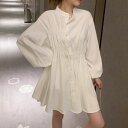 おしゃれ 上着 お洒落 綿 韓国 ハイネック ふんわり コットン 人気 プチプラ 安い 無地 膝丈 激安 シャツ 送料無料 ロング ブラウス 長袖 かわいい ワンピース おすすめ 可愛い バンドカラー