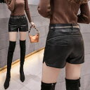 超オシャレ☆バックカーブジップ付ブラックショートパンツ デイリー 美脚効果 普段使い ワイルド ベルト付 パーティー コンサート 通学 PUレザー ショッピング お出かけ 無地 ハイウエスト デート