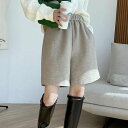 ワイドパンツ フェイクウール キュロットパンツ ショートパンツ キュロットパンツ 秋冬 秋冬 レディース ひざ丈 ウエストゴム 短パン ウールタッチ 厚手 五分丈 キュロット