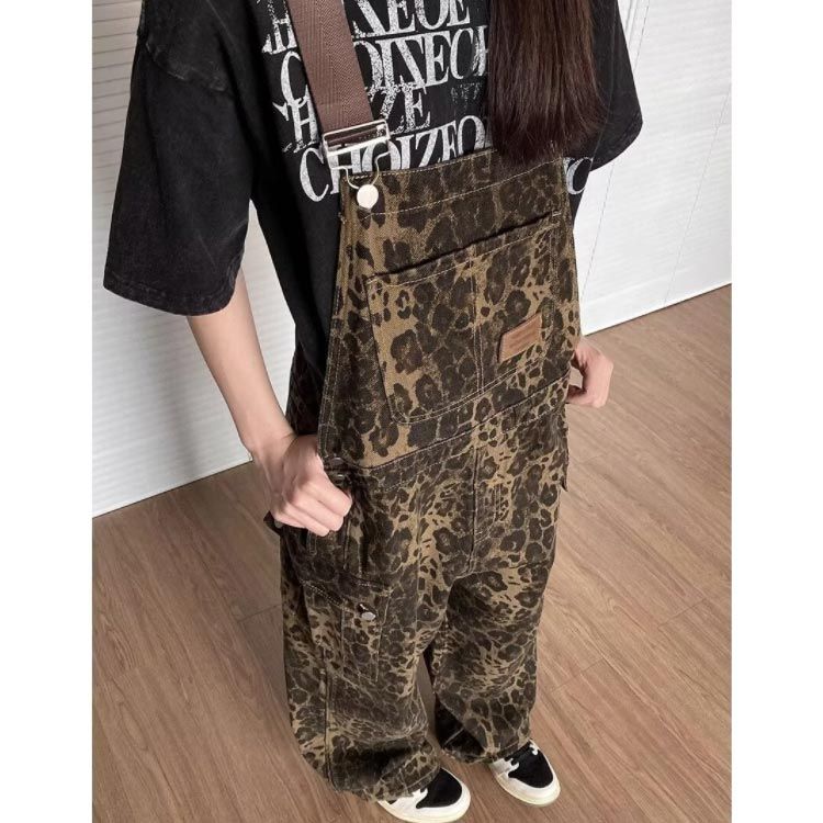 レディース 大きいサイズ サロペット ヒョウ柄 作業服 つなぎ 秋 冬 春 カジュアル レオパード ロングパンツ ワイドパンツ オーバーオール オールインワン サロペット おしゃれ ワークパンツ