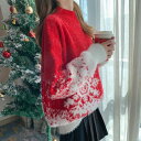 ニットセーター クリスマス衣装 赤 レディース セーター ニットトップス プルオーバー サンタ服 ニット ハイネック 雪の花 クリスマス ゆったり 大きいサイズ 可愛い 秋冬 送料無料(4)