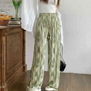 ワイドパンツ 柄 レディース 接触涼感 ひんやり ゆったり 夏 薄手 ストレートパンツ ウエストゴム 配色 派手 滑らか 脚長効果 細見せ ルームウェア 部屋着(4)