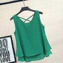 4XL 3XL 薄手 6XL M S 2XL シフォン L 大きいサイズ タンクトップ 夏 バッククロス シフォンタンクトップ 二重裾 ノースリーブシャツ レイヤード ノースリーブ トップス 夏服 5XL XL レディース 重ねる シンプル タンクトップ フェミニン