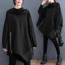 ビッグパーカー 変形 サイドジップ アシンメトリー 長袖 パーカー Tシャツ カットソー ビッグTシャツ 変形 イレギュラーヘム 衣装 ロング ワイド ビッグ プルオーバー フーディー フード付き チュニック ロングパーカー トレーナー ビッグパーカー