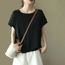 レディース Tシャツ スリーブ フレンチ コットン カジュアル ゆったり 大きいサイズ 春服 半袖 無地 シンプル Uネック おしゃれ 春 夏 春物 きれいめ