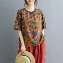 大きいサイズ 花柄 チュニック プルオーバー シンプル 春 ブラウス ミドル丈 半袖 薄手 ゆったり上品 プリントロングシャツ シャツ オーバーサイズ トップス...