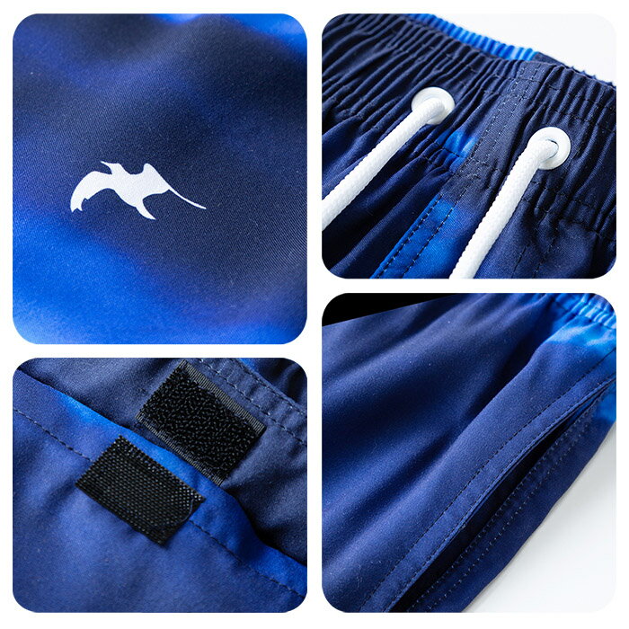 メンズ 水着 海パン スイムパンツ ハーフ丈 ウエストゴム＋調整紐付き メッシュインナー ポケット付き 大人 グラデーション リゾート プール 海 夏 青 紺 mm-008